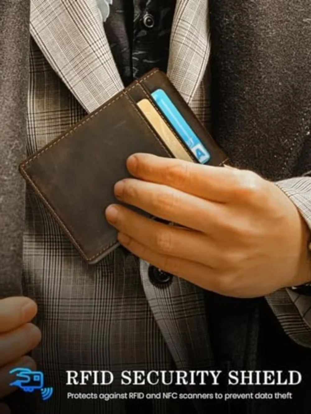 Minimalist RFID Blocking Slim Wallet with Money Clip | Genuine Leather Bifold